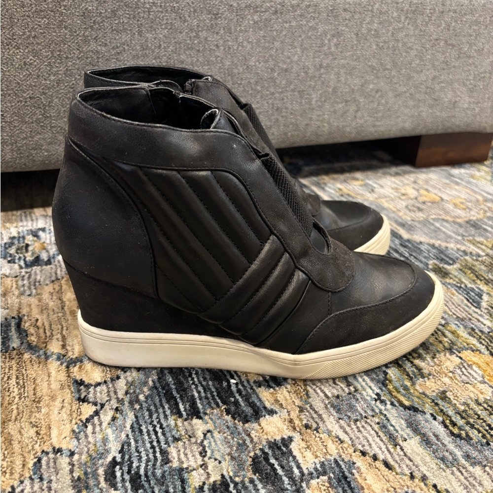 MIA Black and Cream Wedge Sneakers